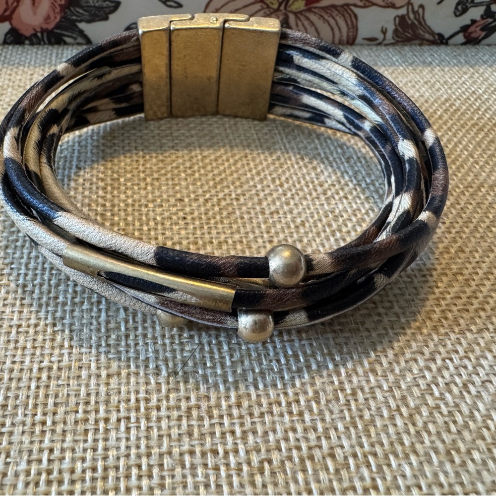 Plunder Gold and Animal Print Multi-Strand Bracelet